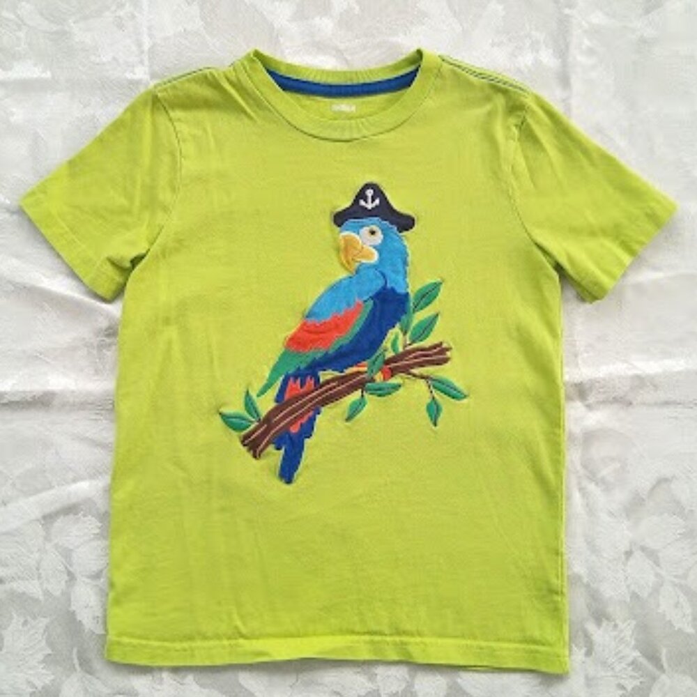 NWOT - Kid's Gymboree Lime Green T-Shirt with Pirate Parrot Embroidered Design